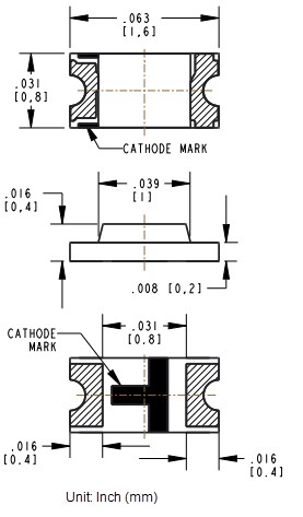 Mechanical Drawing - Dialight 599 Series 0603 SMD LEDs